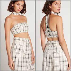 NEW CHOOSY crop top plaid power moves back zip bandeau 8‎